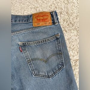 Vintage mens 505 W32 L32 blue 100% cotton rigid denim jeans